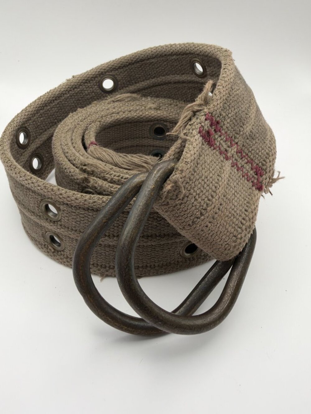 Olive Canvas Webbing Belt Double Grommet D-Ring Punk Military